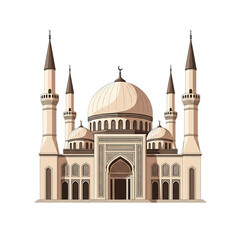 Fototapeta premium Elegant architectural illustration of a grand mosque with intricate dome and minarets