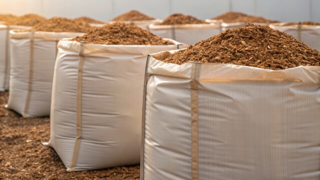 Industrial Bulk Bags Filled with Soil or Mulch Ready for Transport