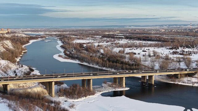 Beautiful winter in Krasnoyarsk. Drone shot