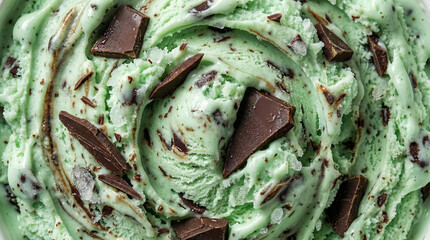 Fototapeta premium Mint Pistachio Ice Cream with Dark Chocolate Chunks, Generative AI