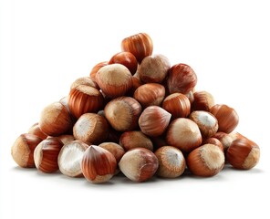 Obraz premium A conical pile of shelled hazelnuts with smooth, brown, round shells
