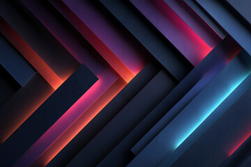 Obraz premium Vibrant geometric shapes with glowing red and blue lines on dark background