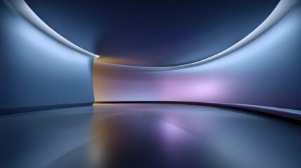 Large, empty room with a blue ceiling and a yellow wall