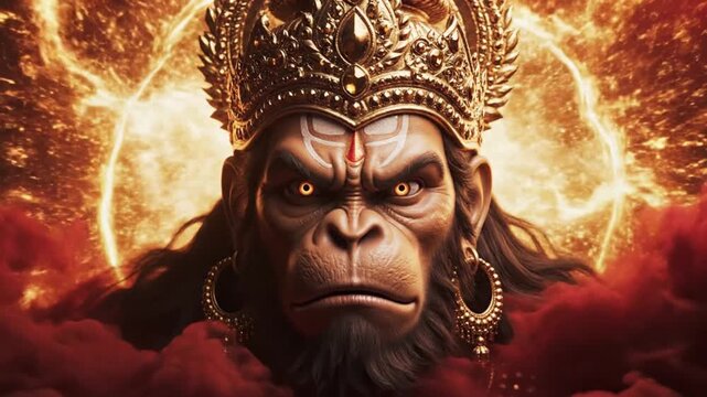 Hanuman The Mighty Hindu Deity God Avatar with Fiery Background