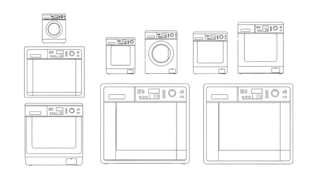 Top Load Washing Machine Plan View Outline Vector Set &ndash; Laundry Appliance CAD Symbols Collection