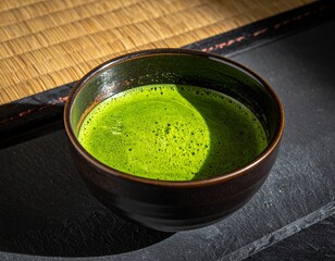 陶器の器に注がれた抹茶