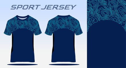 Sport jersey featuring abstract navy pattern with modern athletic style, designed for sublimation printing and custom team uniform production.