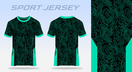 Sport jersey fabric design template in black turquoise smoke style, featuring dynamic patterns and modern athletic look, ready for sublimation printing and custom team uniform production.