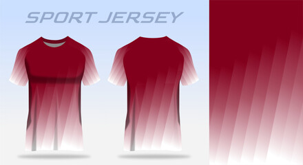 Sport jersey fabric design template in gradient red and white, featuring dynamic patterns and modern athletic style, ready for sublimation printing and custom team uniform production.