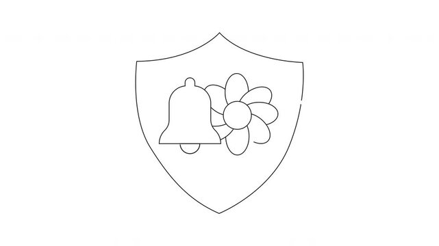 Shield with Bell and Flower Icon Animation Loop.