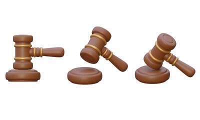 3D rendered judge gavel and sound block set isolated