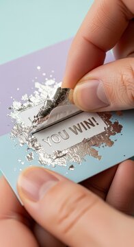 Person scraping off lottery ticket.