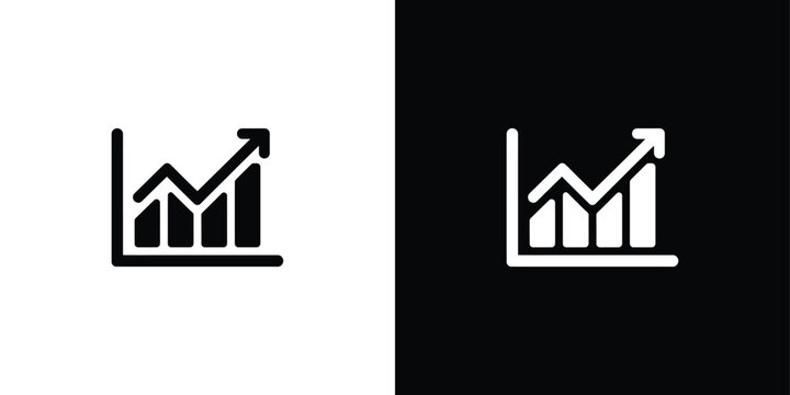 A white icon of a graph with an upward trend on a black background