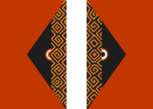 Symmetrical abstract geometric pattern with terracotta background and black diamond shapes