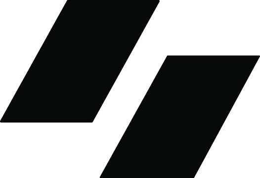 Two black parallelogram icons, diagonal geometric shapes offset on white background, vector illustration for motion, direction, abstract design, modern symmetry