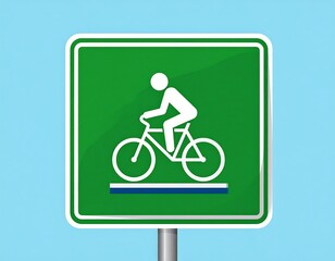 Fototapeta premium A green road sign with a white bicycle icon on a blue background