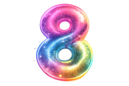 Number 8 sparkling galaxy rainbow abstract transparent background