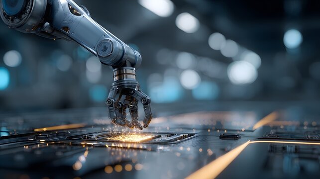 Robotic Mechanical Arm Assembling Precision Microchip Circuitry