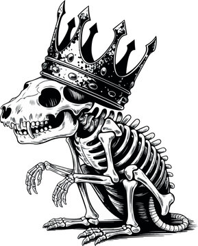 Rat skeleton wearing royal crown vector