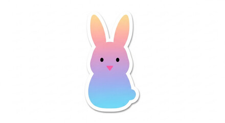Fototapeta premium Colorful rabbit sticker with gradient purple pink blue hues and long ears on white background
