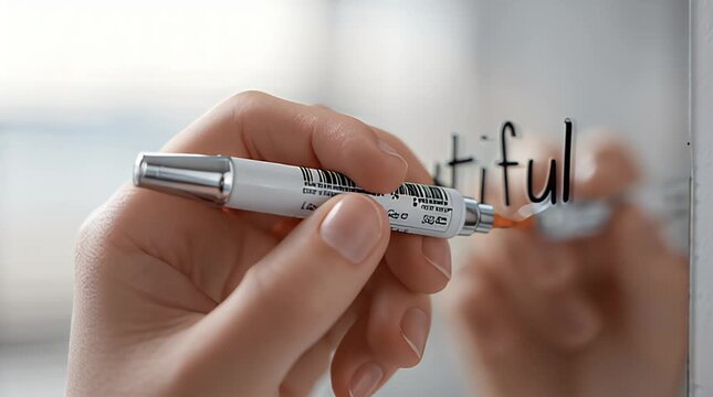 Hand Writing Beautiful on Glass Surface.