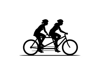 Fototapeta premium Couple Riding Tandem Bicycle Silhouette