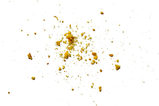 Cake crumbs were scattered across the white background.
