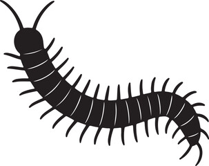 Obraz premium Vector art of a black centipede with many legs is shown, its body curved in an sshape, antennae extended, creating a striking contrast against the white backdrop
