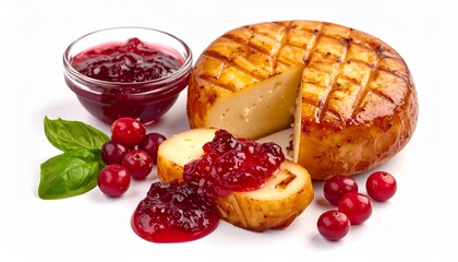 grilled polish mountain cheese oscypek served with sweet jam
