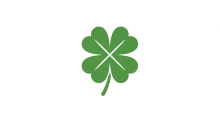 Green four leaf clover illustration with stem on white background symbolizing good luck and fortune