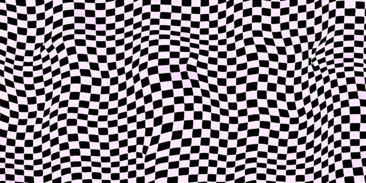 Wavy checkered pattern with alternating black and light purple squares
