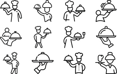 Fototapeta premium Culinary Service Icon Collection: A meticulously curated collection of sleek, minimalist icons capturing the essence of culinary service.