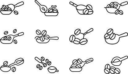 Fototapeta premium Coffee Bean Assortment: A collection of meticulously drawn illustrations showcasing the versatility of coffee beans, accompanied by various serving utensils.