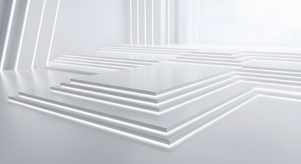 Obraz premium Futuristic 3D Architecture Rendering of Geometric Shapes and Empty Space