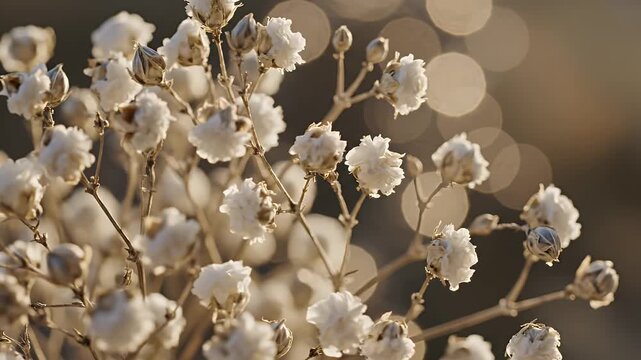 Dried Baby's Breath Flowers with Bokeh - A closeup of dried white baby's breath flowers are captured in this macro shot. The soft bokeh background provides a warm and dreamy effect.