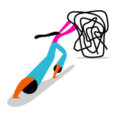 Fototapeta premium Businesswoman Solving Problem Chaos Concept Illustration.
