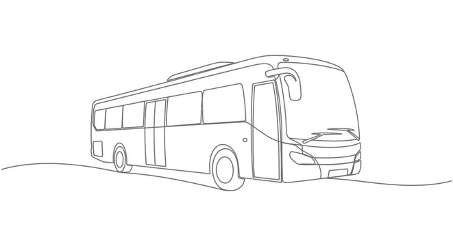 Modern bus, single line drawing, travel concept