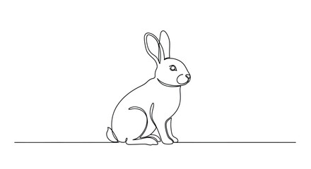 Obraz premium Rabbit sitting still, side profile, single line drawing on white background