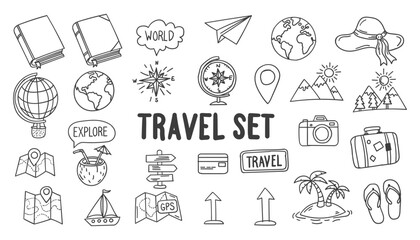 Travel related icons and symbols in line art style © Vooglo.com