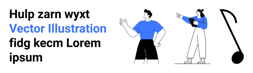 Fototapeta premium Two characters gesturing while interacting, emphasizing communication, creativity, collaboration, teamwork, education, design, abstract ideas. Ideal for banners presentations or a simple landing