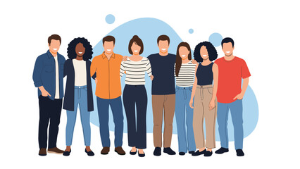 Obraz premium Large group of diverse young men and women standing closely together to represent unity, community, and friendship.