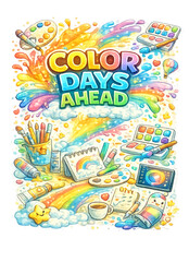 Obraz premium colorful art supplies, paint explosion illustration, vibrant creative chaos, rainbow paint splashes, dynamic brush strokes, scattered pencils and markers, bold acrylic splash effect, artistic studio s