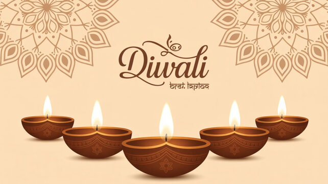 Elegant Happy Diwali Greeting Background with Traditional Oil Lamps and Mandala Pattern