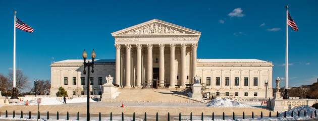 Supreme court courthouse in united states. Supreme court building under blue sky. Supreme court...