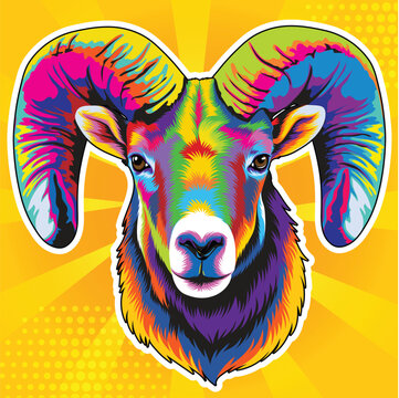 Pop Art big hord &ndash; Vibrant Wildlife Illustration with Horns