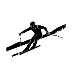 Black and White Alpine Skiing Athlete Silhouette Vector on White Background