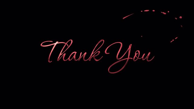Thank you text lettering ink drop motion stylized rosecolored font for use in gratitude cards, social media posts, or presentations. Appreciation expressed beautifully.