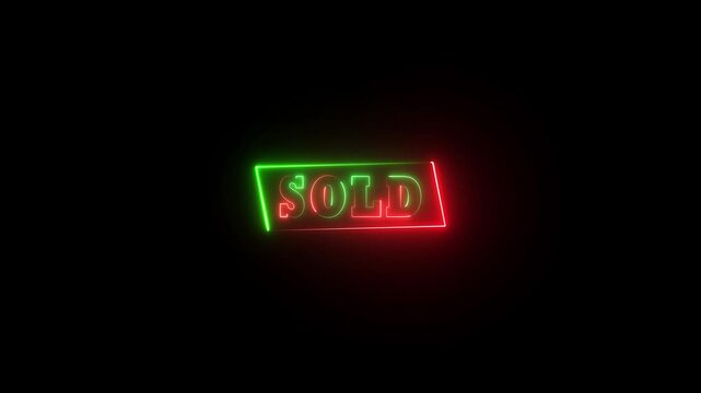 Neon glowing sold text icon animation clipboard text letter font text template footage on black background