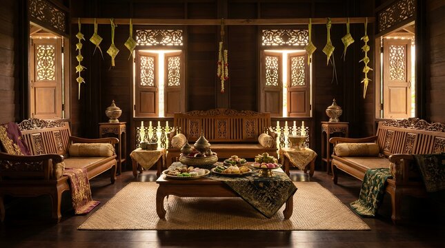 Traditional Wooden Interior with Festive Treats