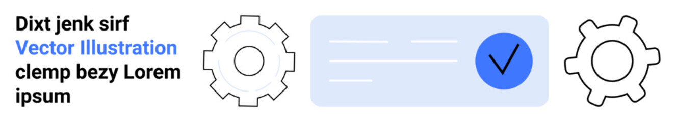 Obraz premium Automation, process design, validation, approval, workflow, system configuration. Gear icons with a blue check mark. Automation and process design concepts